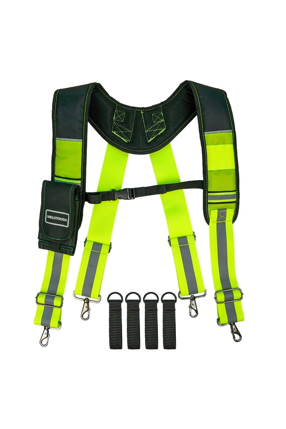 MELOTOUGH SafeTty Reflective Suspender Tool Work Belt Padded Suspender WIth 4 Pcs Heavy Duty Hook For Men