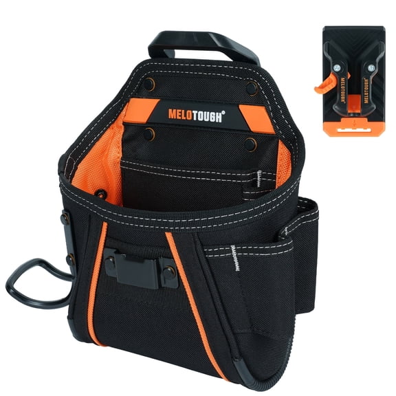 MELOTOUGH Small Electrician Tool Pouch Nail Screw Work Pocuh Tool Belt Pouch with Belt Clip Attachment Tradesman Tool Bag Pouch with Hammer Loop Electrician Tool Holster
