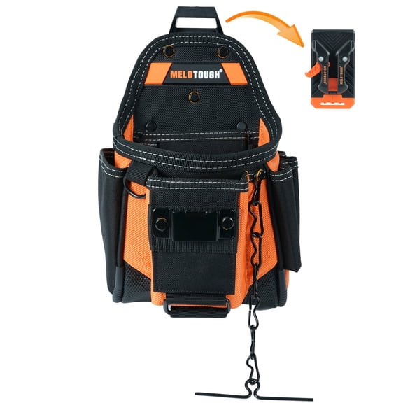 MELOTOUGH Small Electrician Tool Pouch With Belt Clip Attachment - 9 Pockets Tradesman Bag With Tape Thong - Holster for Electricians