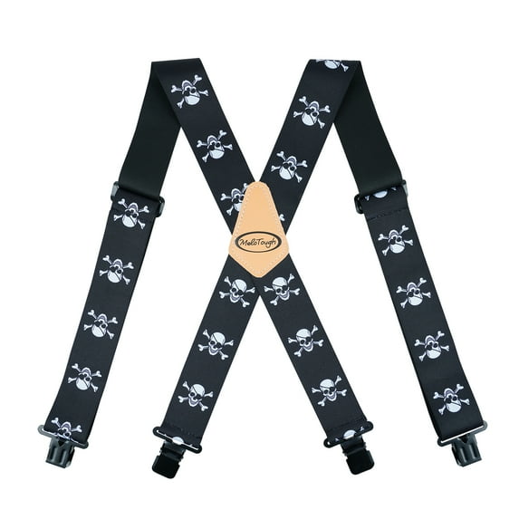 MELOTOUGH Suspenders For Men With Metal Clips 2 Inches Wide Fully Elastic Suspenders Adjustable X-Back Heavy Duty Work Suspenders Skull
