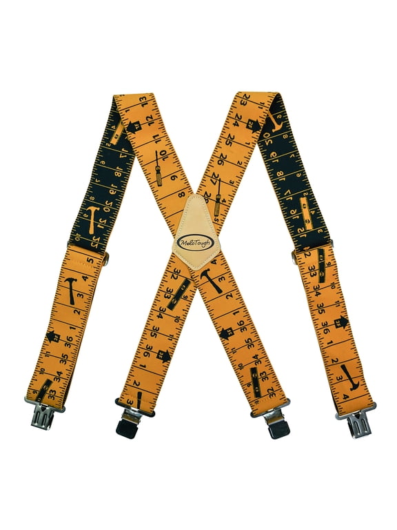 MELOTOUGH Tape Measure Suspenders 2" Wide Adjustable X Shape Heavy Duty Mens Suspenders