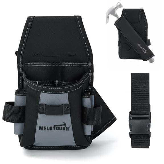 MELOTOUGH Tool Belt Pouch Professional 14-Pocket Electrician Tool Pouch with Detachable Hammer Loop for Electricians, Contractors, Roofing & HVAC Work