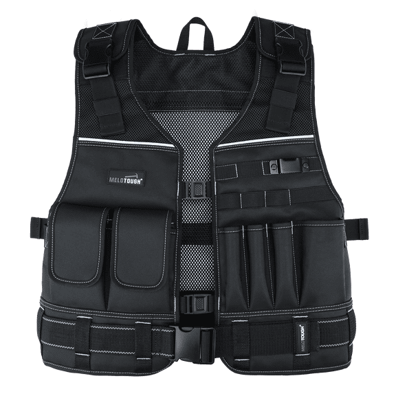 MELOTOUGH Tool Vest for Men with Pouches and Belt, Adjustable Multi-Pocket Safety Tool Vest for Electrician, Carpenter(Black)