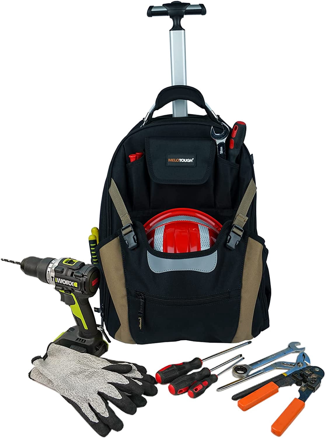 MELOTOUGH Wheeled Rolling Tool Backpack – Heavy-Duty Tool Bag with ...