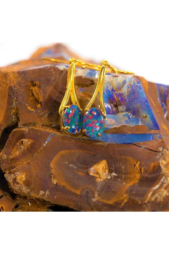 MELTED SUNLIGHT 18KT GOLD PLATED DROP NATURAL AUSTRALIAN OPAL EARRINGS