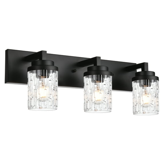 MELUCEE 3-Light Matte Black LED with Clear Grid Glass