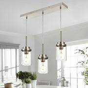 MELUCEE 3 Lights Linear Chandelier Brushed Nickel Finish with Clear Glass Shade, 23.6 Inches Length