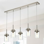 MELUCEE 5 Lights Kitchen Island Lighting Brushed Nickel with Clear Glass Shade, 40.1 Inches Length