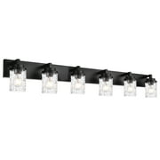 MELUCEE 6-Light Bathroom Lighting in Black Finish, Farmhouse Vanity Lights with with Clear Grid Glass Shade Indoor Bath Wall Light Fixtures for Kitchen Powder Room Foyer