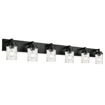 MELUCEE 6-Light Bathroom Lighting in Black Finish, Farmhouse Vanity Lights with with Clear Grid Glass Shade Indoor Bath Wall Light Fixtures for Kitchen Powder Room Foyer