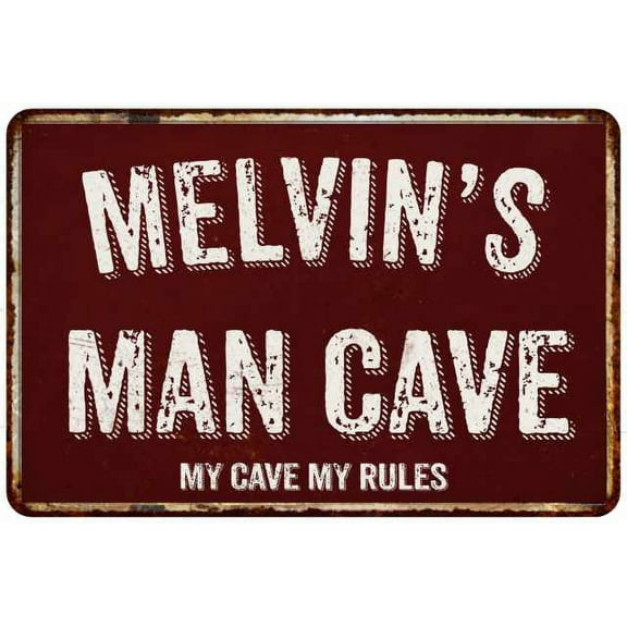MELVIN'S Man Cave Red Grunge Sign 8 x 12 High Gloss Metal Sign 208120003326