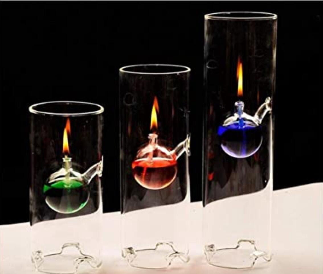 MEMEOKON Borosilicate Glass Oil Lamp - Hurricane Candle Holder With Wick, 8x15cm (Yellow Ball Inside)