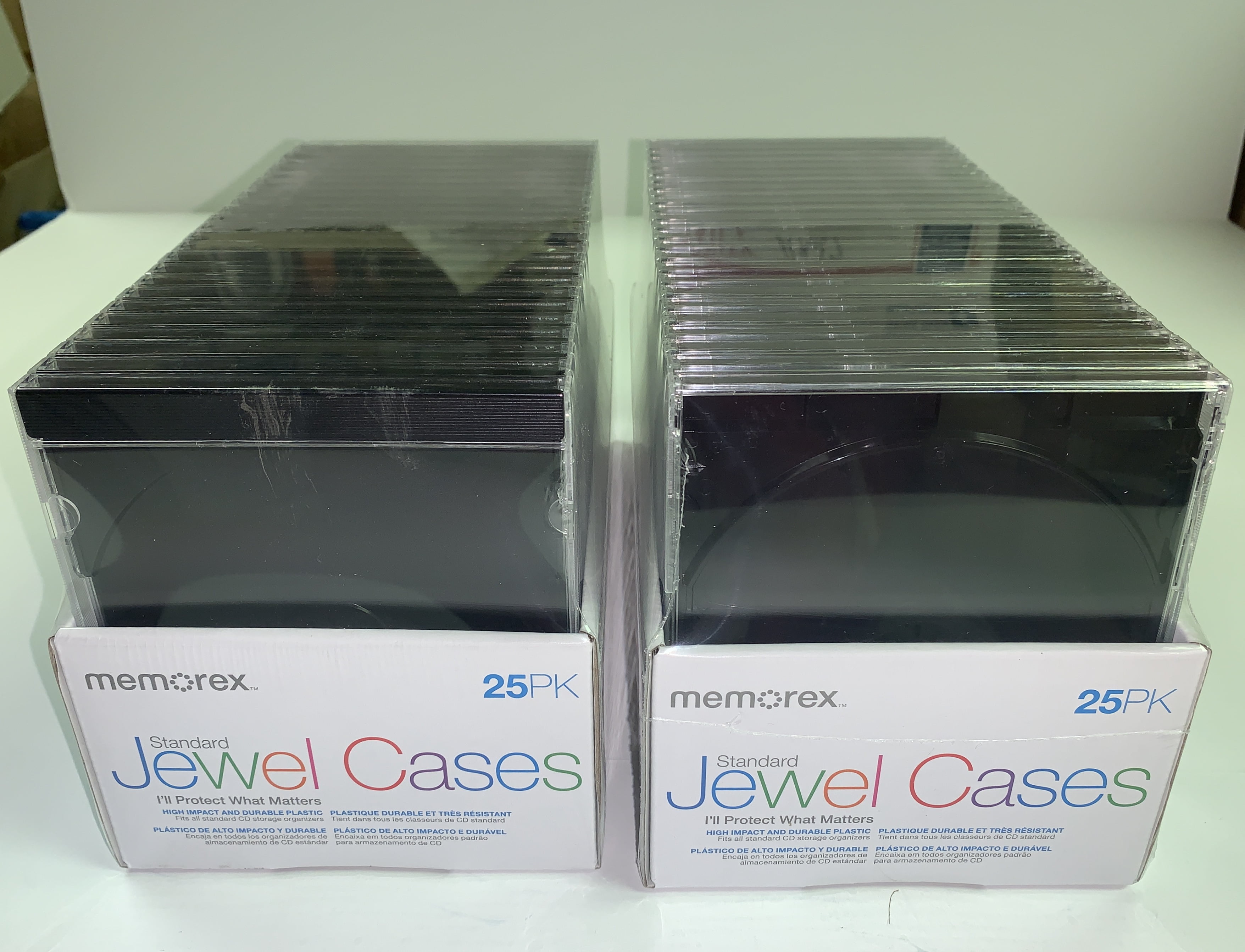 MEMOREX STANDARD CD JEWEL CASES WITH BLACK TRAY 25PK X2, TOTAL 50 PCS
