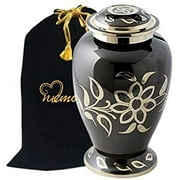 MEMORIALS 4U Black & Gold Floral Cremation Urn - Florentine Urn - Adult Funeral Urn Handcrafted and Engraved - Affordable Urn for Ashes - Large Urn with Free Bag