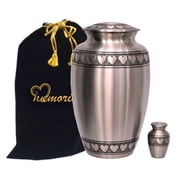 MEMORIALS4U Classic Pewter with Heart Band Cremation Urn - 100% Handcrafted Large Pewter Heart Urn - Solid Brass Affordable Pewter Urn for Human Ashes - Adult Funeral Urn Deal with Free Keepsake