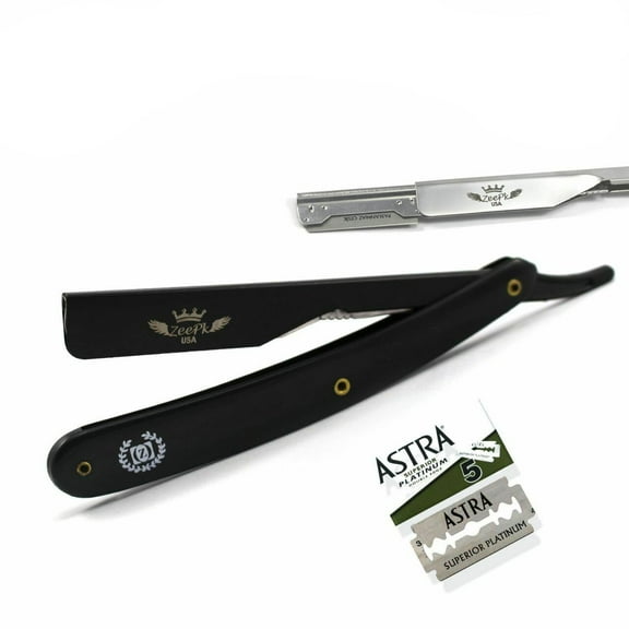 MEN BARBER (BEARD) CUT THROAT SHAVETTE STRAIGHT SHAVING RAZOR 5 ASTRA BLADES