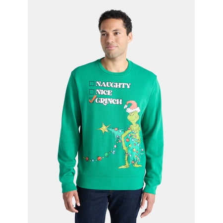Dr. Seuss The Grinch Men's and Big Men's Graphic Light Up Sweatshirt, Sizes XS-3XL