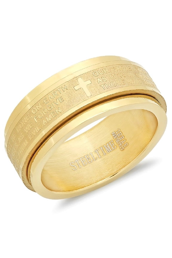 MEN'S 18 KT GOLD PLATED SPINNER RING WITH PRAYER ACCENT