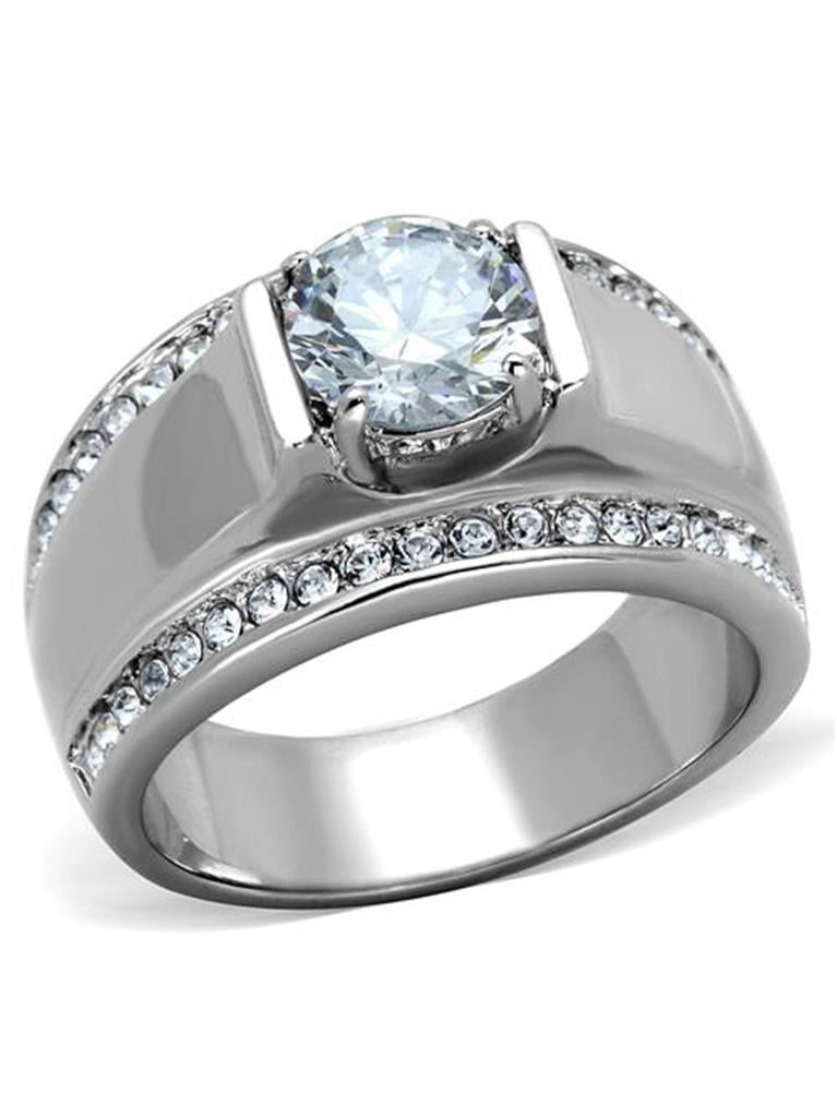 MEN'S 2.15 CT ROUND CUT CUBIC ZIRCONIA SILVER STAINLESS STEEL RING SIZE 8-13 eBa MEN'S 2.15 CT ROUND CUT CUBIC ZIRCONIA SILVER STAINLESS STEEL RING SIZE 8-13 eBa