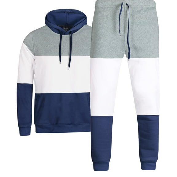 MEN'S 2 PIECE CLASSIC JOGGER COLORBLOCK STRIPED SWEATSUIT PANTS & JACKET W/ DRAWSTRING'S