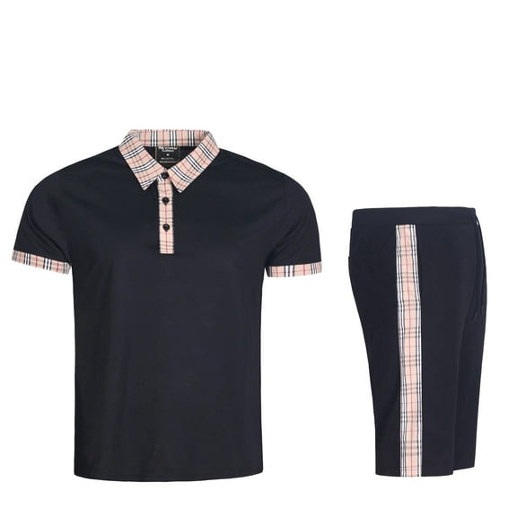 MEN'S 2 PIECE SOLID PLAID CHECKER CASUAL SHORT SET W/DRAWSTRINGS