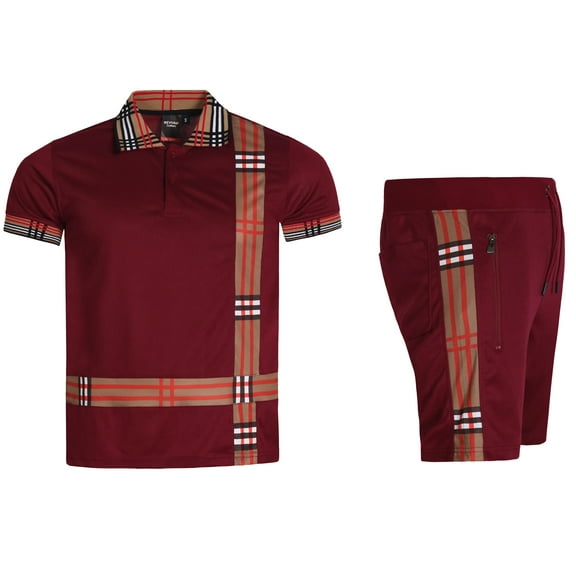 MEN'S 2 PIECE SOLID SUMMER PLAID CHECKER STRIPED CASUAL SHORT SET W/DRAWSTRINGS