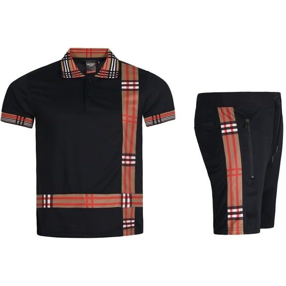 MEN'S 2 PIECE SOLID SUMMER PLAID CHECKER STRIPED CASUAL SHORT SET W/DRAWSTRINGS