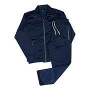 MEN'S ACTIVEWEAR CLASSIC OPEN BOTTOM SOLID TRACKSUIT W/ COLORFUL ZIPS AND DRAWSTRINGS