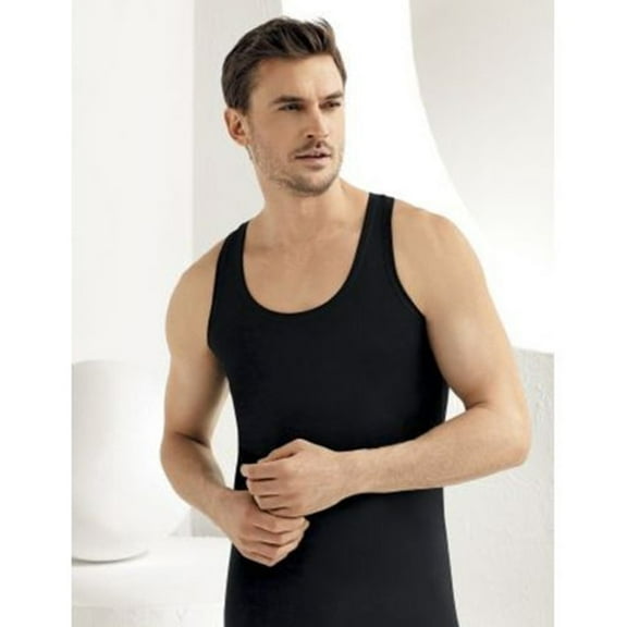 MEN'S ACTIVEWEAR TANK TOP FINEST EGYPTIAN COTTON CHARMING COTTON ELEGANCE BREATHABLE STRETCHY BLACK 3-PACK SIZE SMALL
