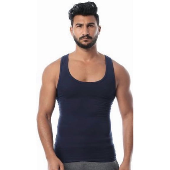 MEN'S ACTIVEWEAR TANK TOP FINEST EGYPTIAN COTTON CHARMING DEEP INDULGENT COTTON ELEGANCE BREATHABLE NEAT STRETCHY BLUE 3-PACK SIZE SMALL