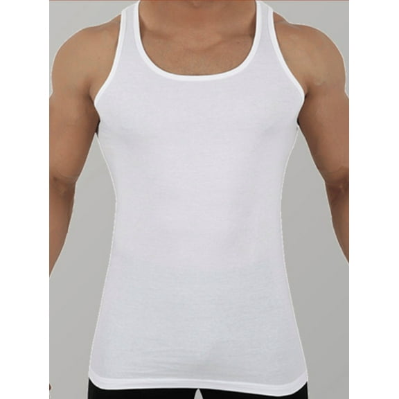 MEN'S ACTIVEWEAR TANK TOP FINEST EGYPTIAN COTTON CHARMING DEEP INDULGENT COTTON ELEGANCE BREATHABLE NEAT STRETCHY WHITE 3-PACK SIZE MEDIUM
