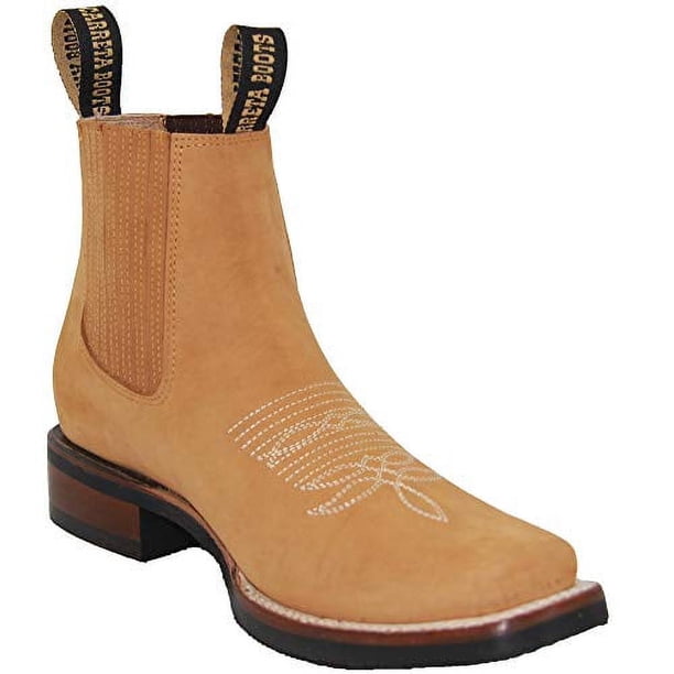 MEN'S ANKLE RODEO COWBOY BOOTS GENUINE LEATHER WESTERN SQUARE TOE BOTAS ...