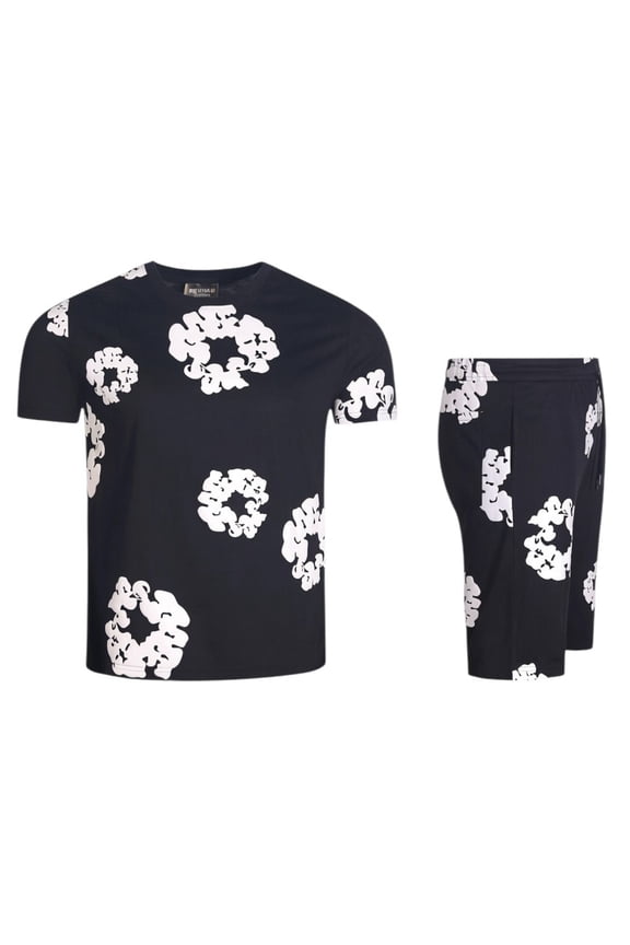 MEN'S CASUAL 2-PIECE DESIGNER PUFF PRINTED LIGHTWEIGHT SOFT SHORT SET