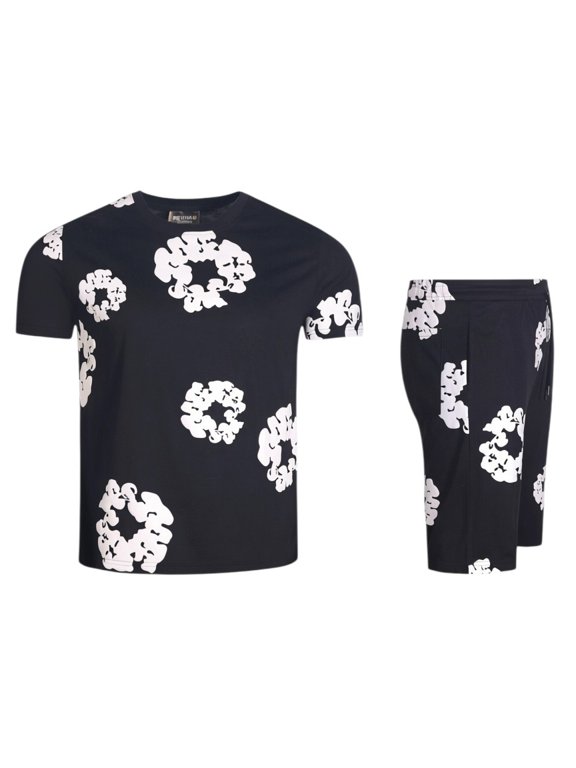 MEN'S CASUAL 2-PIECE DESIGNER PUFF PRINTED LIGHTWEIGHT SOFT SHORT SET