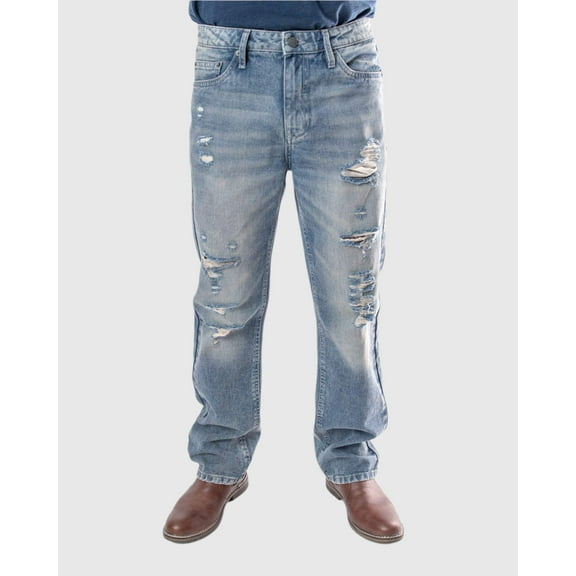 MEN'S FALLS RIPPED STRAIGHT FIT JEANS
