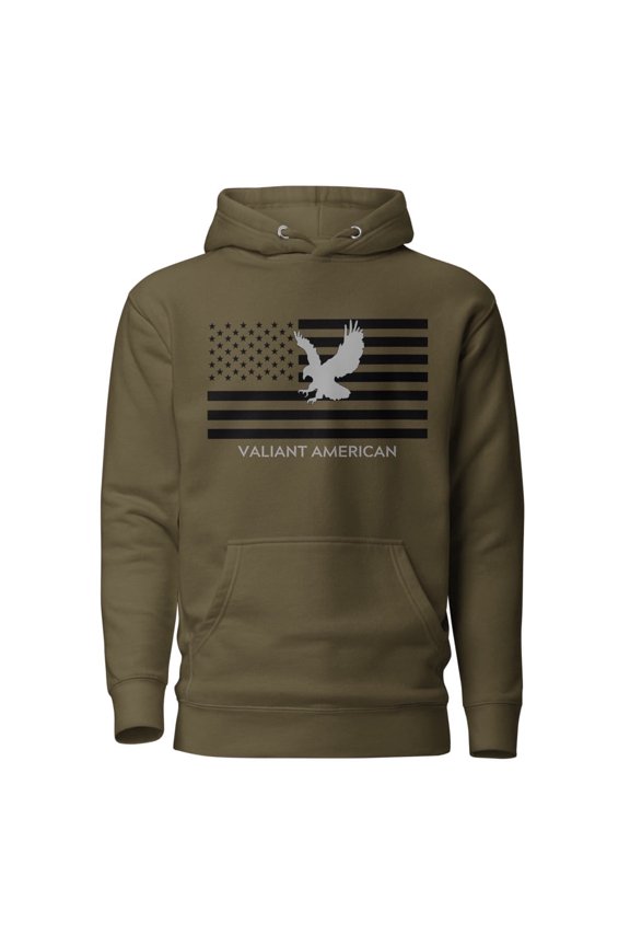 MEN'S HEAVY BLEND ESSENTIALS HOODIE by Valiant American PA (Military Green, S)