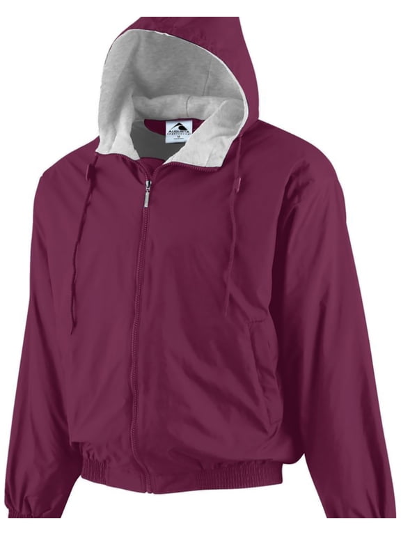 MEN'S HOODED TAFFETA JACKET/FLEECE LINED L Maroon