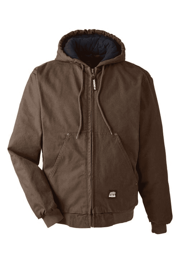 MEN'S Hooded Canvas Bomber Workwear Jacket - (Dark Brown, Large)