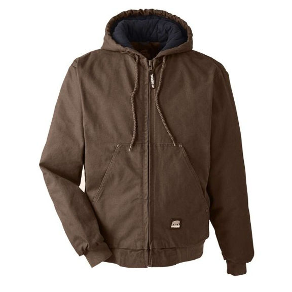 MEN'S Hooded Canvas Bomber Workwear Jacket - (Dark Brown, Large)