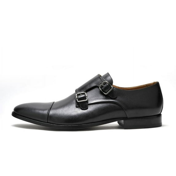 MEN'S JACK BLACK DRESS SHOES - MEN'S MONK STRAP BLACK JACK FORMAL DRESS SHOES (Black, 7.5)