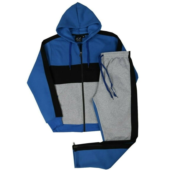 MEN'S JOGGER COLOR BLOCK FLEECE HOODED SWEATSUIT W/DRAWSTINGS