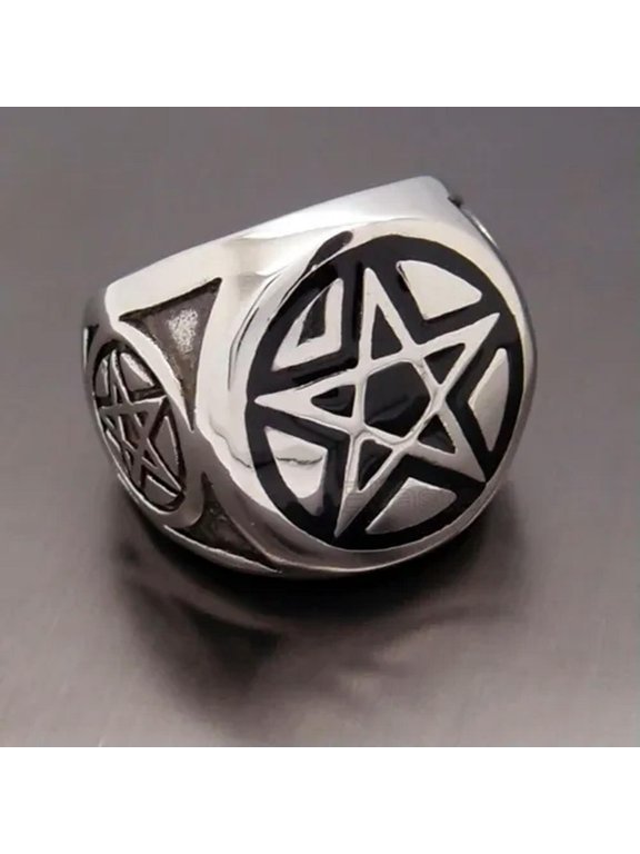 MEN'S Magic Pentagram Pentacle Star 316L Stainless Steel Biker Ring Jewelry