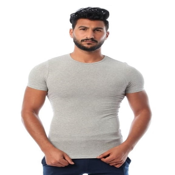 MEN'S T-SHIRTS FINEST EGYPTIAN COTTON CREW NECK HALF SLEEVES CHARMING DEEP INDULGENT COTTON ELEGANCE BREATHABLE NEAT STRETCHY GRAY 3-PACK SIZE XLARGE