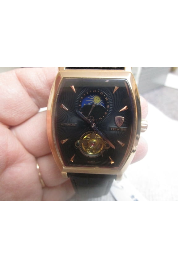 MEN'S TEVISE WATCH BLACK DIAL MULTIFUNCTIONAL AUTOMATIC MECHANICAL BELT