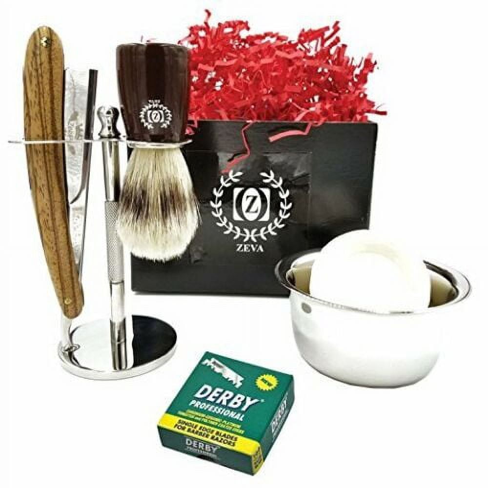 MEN SHAVETTE SHAVING GIFT SET ZEEPK WOODEN HANDLE STRAIGHT RAZOR 100 DERBY BLADE