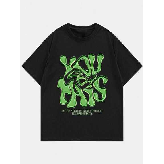 MEN Street Life Men's Art Font Printed Drop Shoulder T-Shirt, School