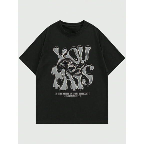 MEN Street Life Men's Art Font Printed Drop Shoulder T-Shirt, School