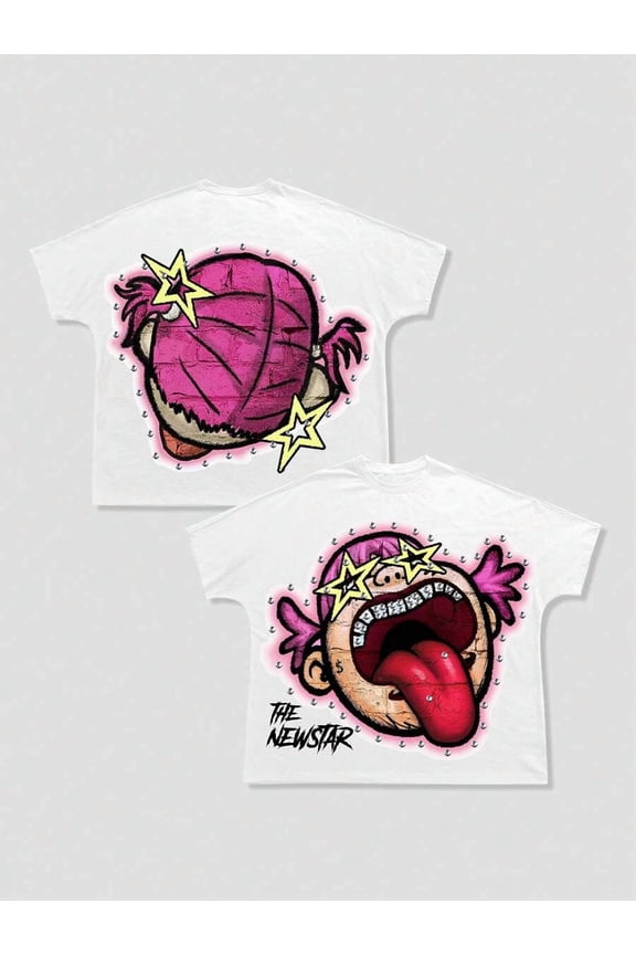 MEN Street Life Men's Cartoon Casual Funny Cartoon Printed Short Sleeve T-Shirt