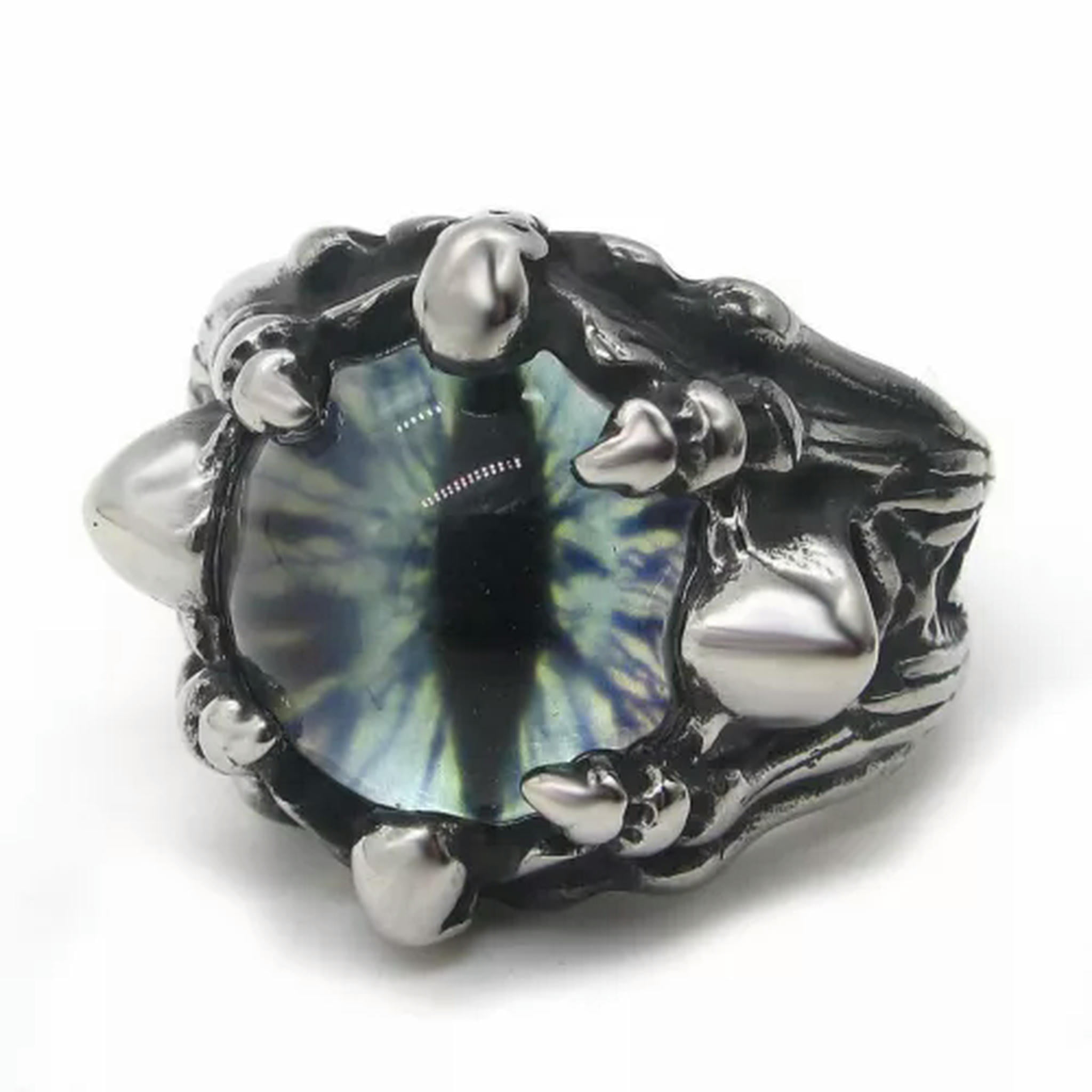 MENDEL Cool Mens Stainless Steel Dragon Claw Blue Evil Eye Eyeball