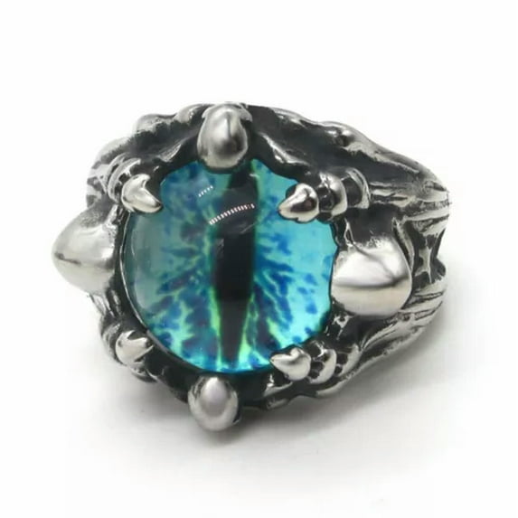 MENDEL Cool Mens Stainless Steel Dragon Claw Blue Evil Eye Eyeball Ring Sz 7-13